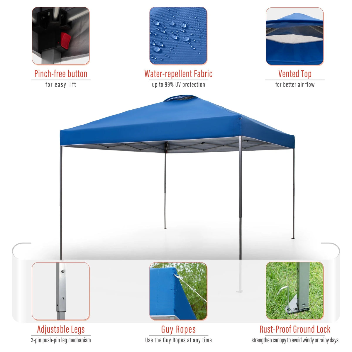 10' x 10' Blue Pop Up Canopy Tent with Wheeled Bag F8756
