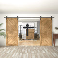5FT Sliding Barn Door Hardware Kit for Double Doors, Black, Pack of 2 Y7129