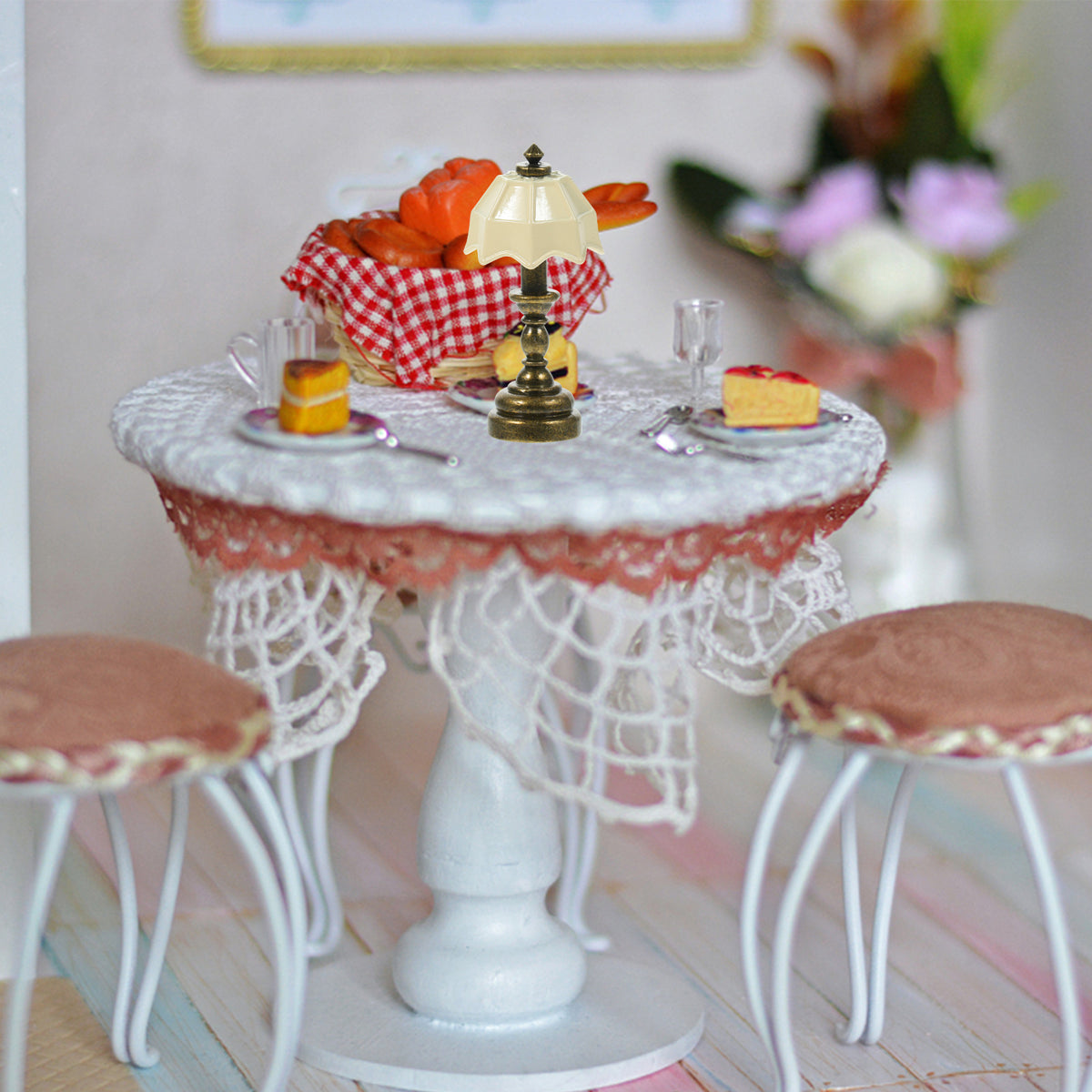 White Vintage Metal Dollhouse Lamp Bedside Table 5 Pack H4160