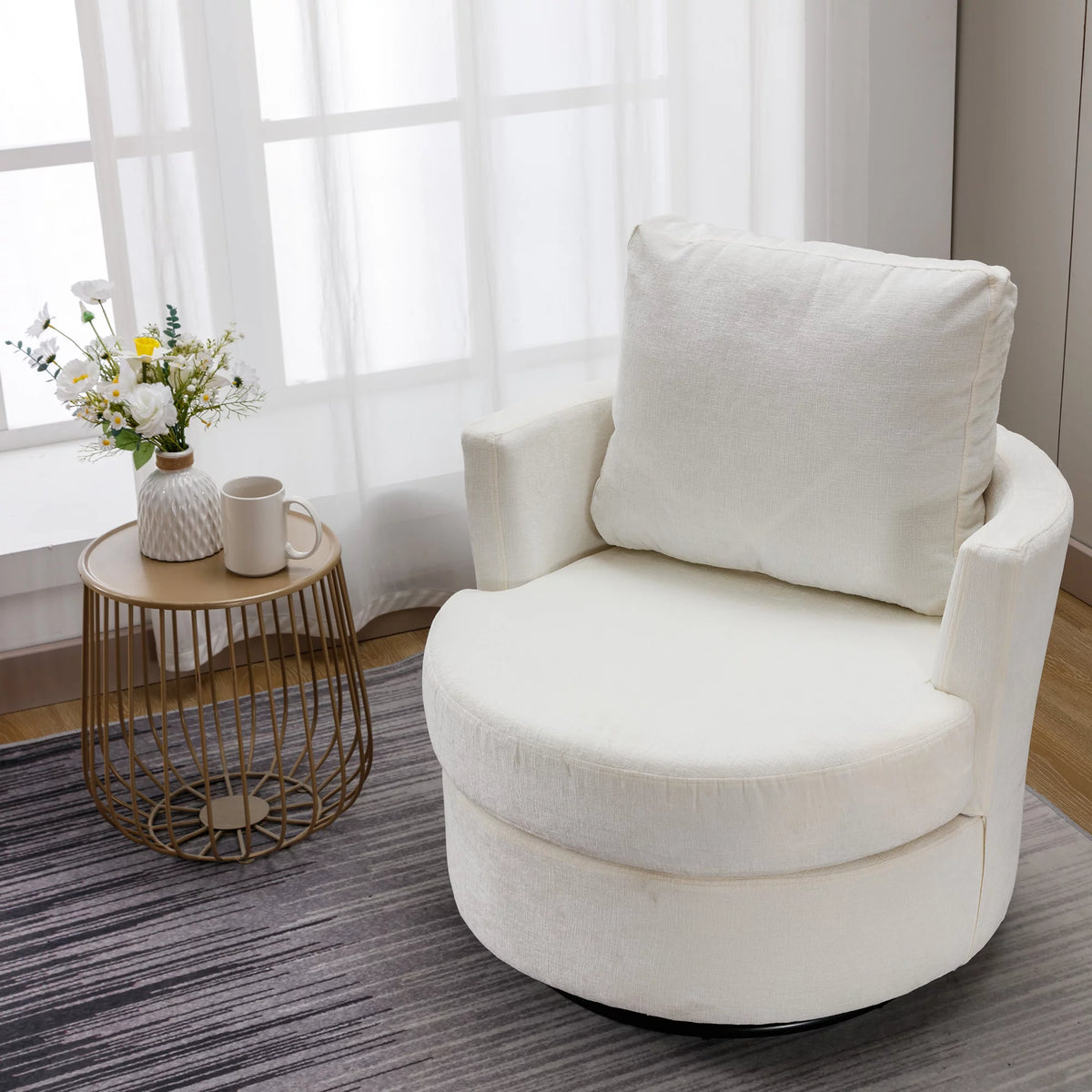 Beige Chenille Swivel Barrel Armchair S520897