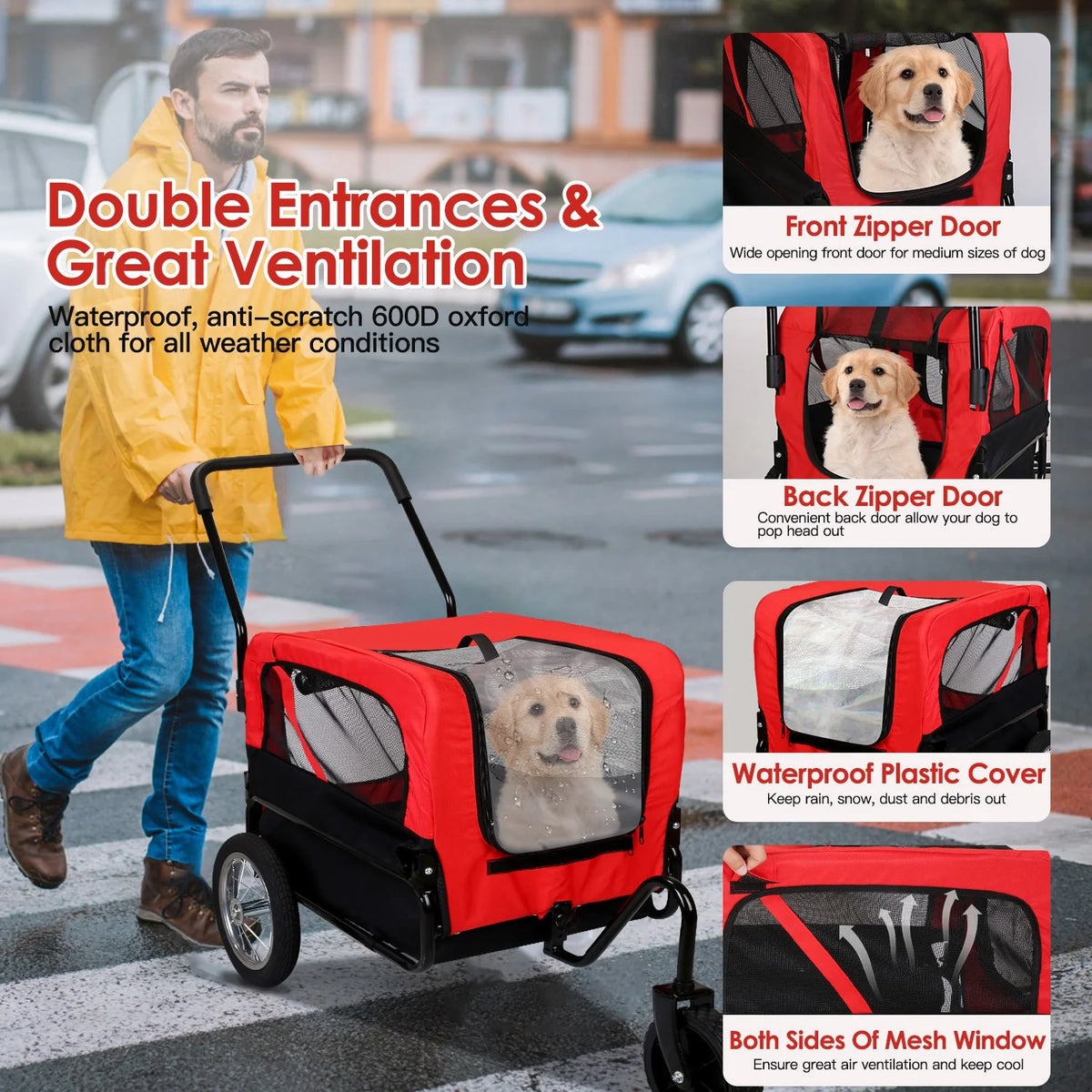 2-In-1 Dog Bicycle Trailer Jogging Stroller with Canopy O253