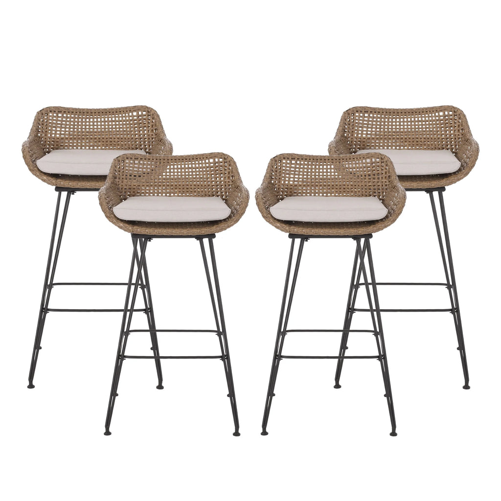 Wicker and Metal Outdoor Barstools with Cushion, Set of 4 C349064
