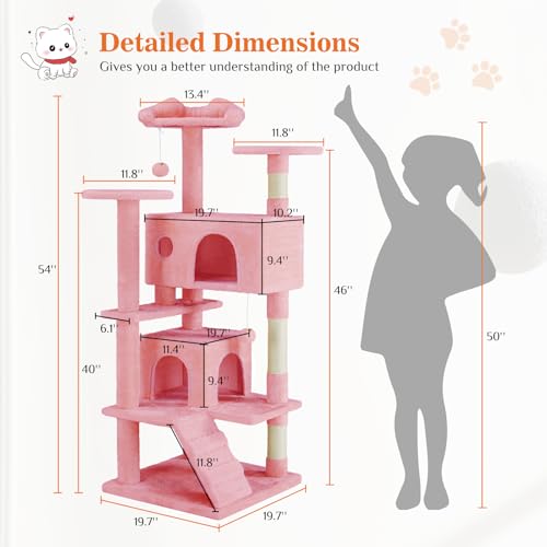 54-Inch Multi-Level Cat Tree Tower with Sisal Scratching Post G839