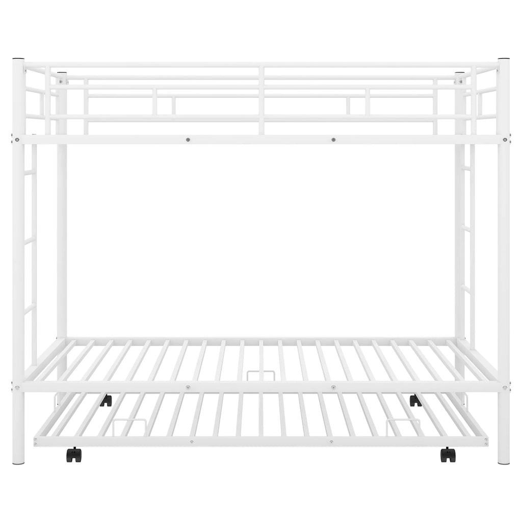 White Metal Twin over Twin Bunk Bed with Trundle G658