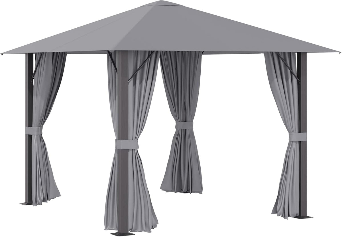 10' x 10' Patio Gazebo Aluminum Frame Canopy Shelter with Sidewalls, Vented Roof, Khaki Q67219