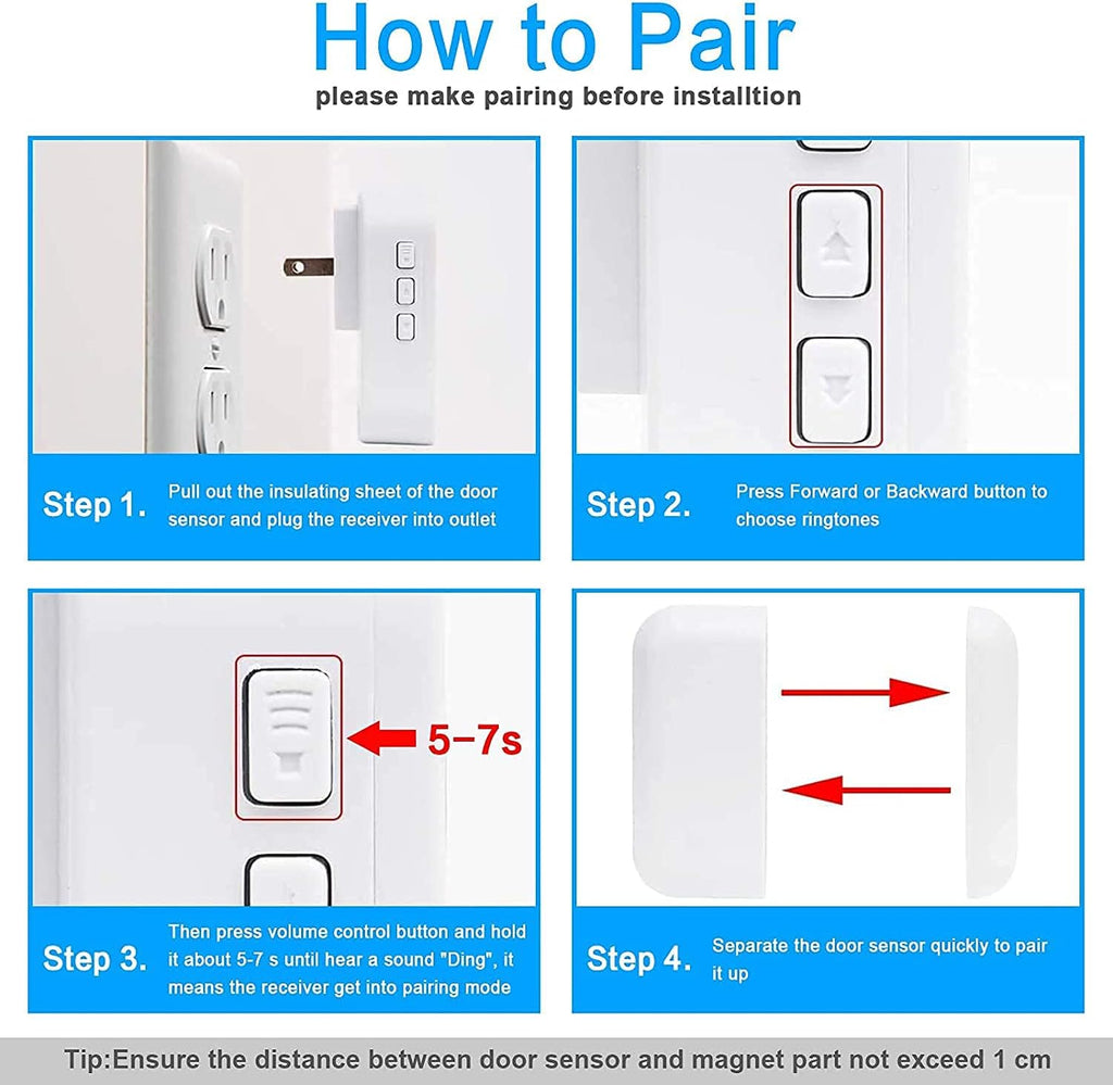 Wireless Door Open Chime with 55 Chimes 5 Adjustable Volume Mute Mode, 3 Receiver 3 Magnetic Door Window Sensor, Pack of 2 B382