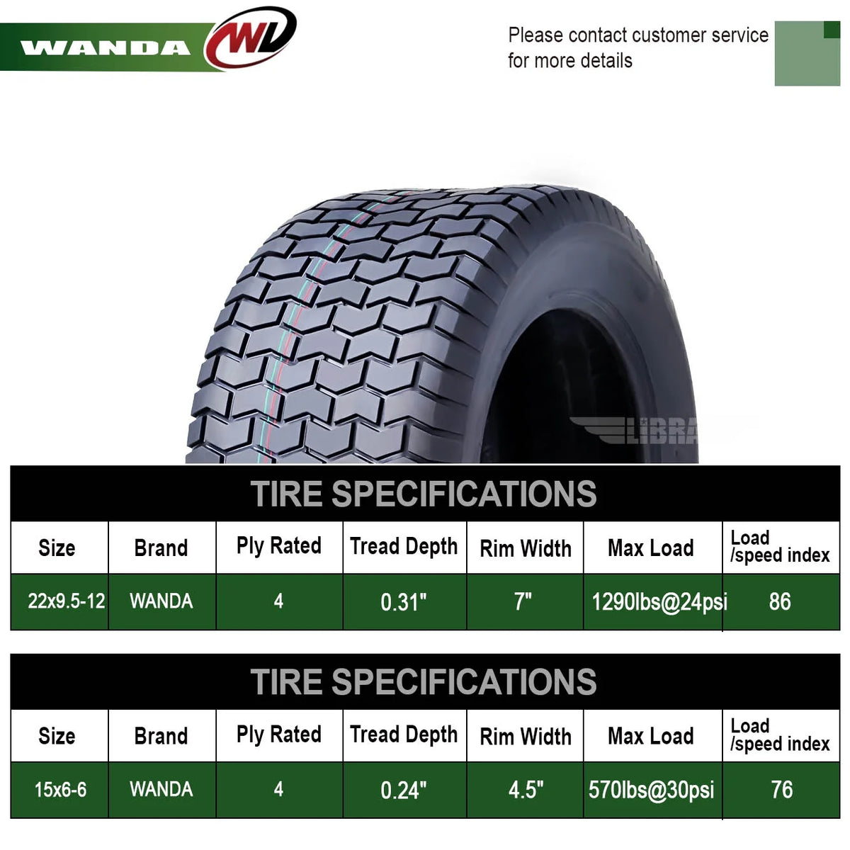 15X6-6 & 22X9.5-12 Lawn Mower Tractor Turf Tires Set 4 P598