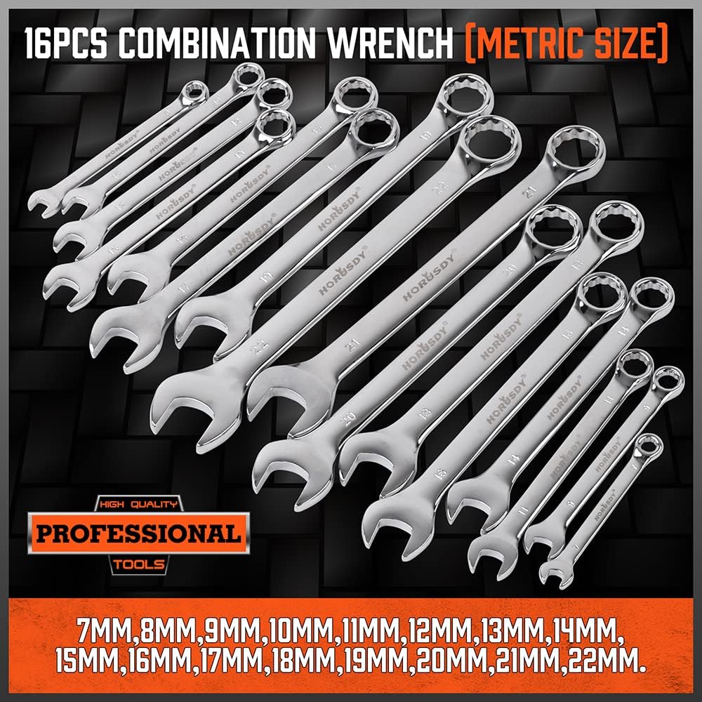 32-Piece Combination Wrench Set, SAE and Metric, 12 Point, Chrome Vanadium Steel with Case V710196