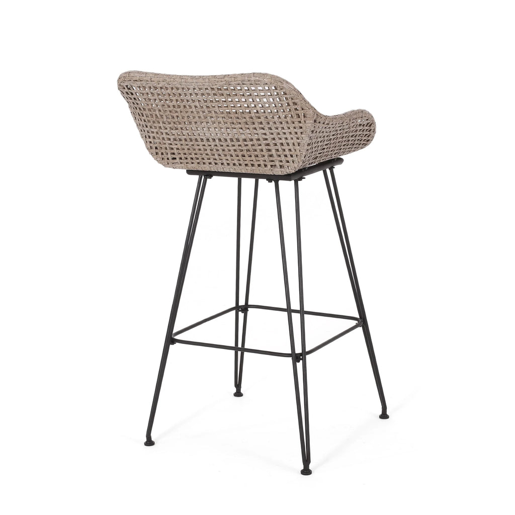 Wicker and Metal Outdoor Barstools with Cushion, Set of 4 C349064