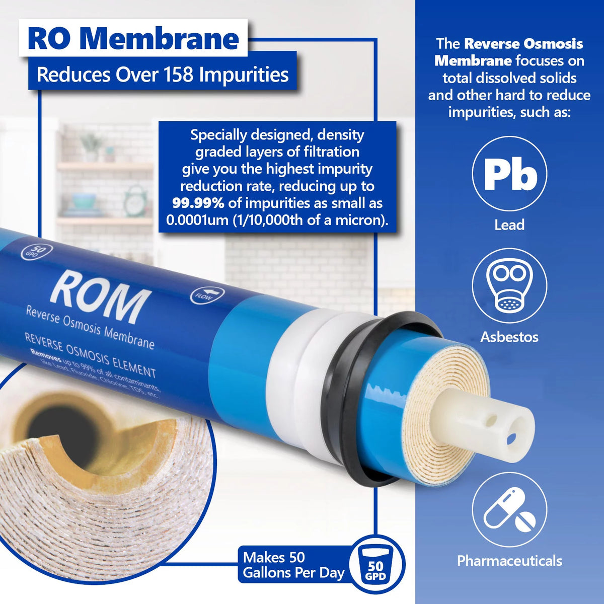 Alkaline Reverse Osmosis System Replacement Filter Set 20 Filters 50 GPD RO Membrane 10 inch Water Filters I840874