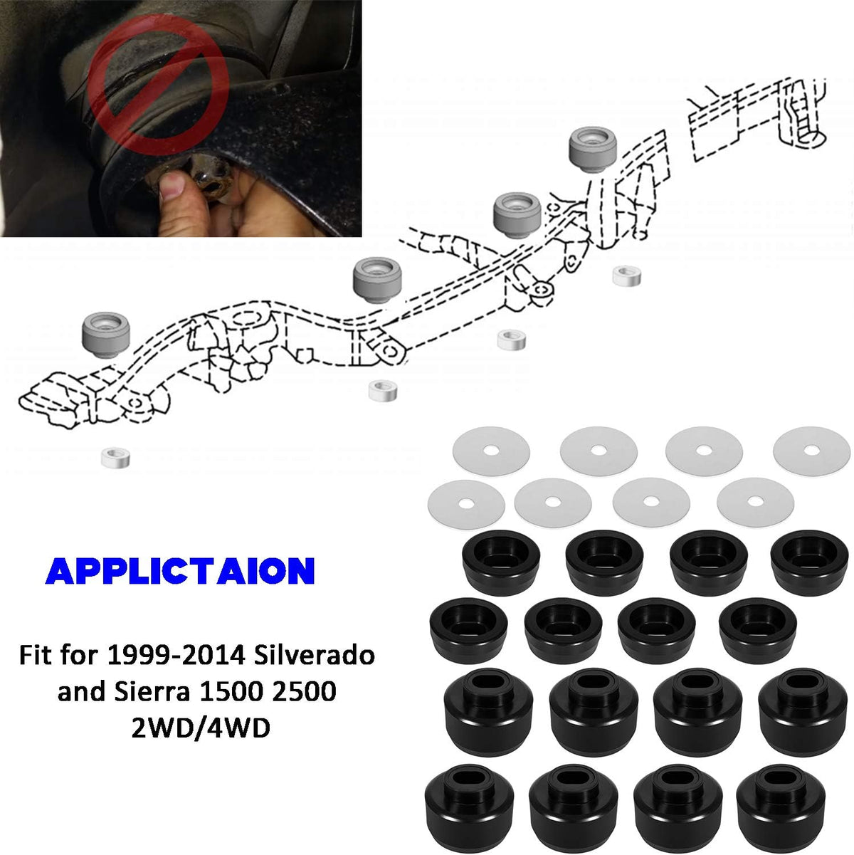 24Pcs Black Polyurethane Body and Cab Mount Bushing Kit V539279