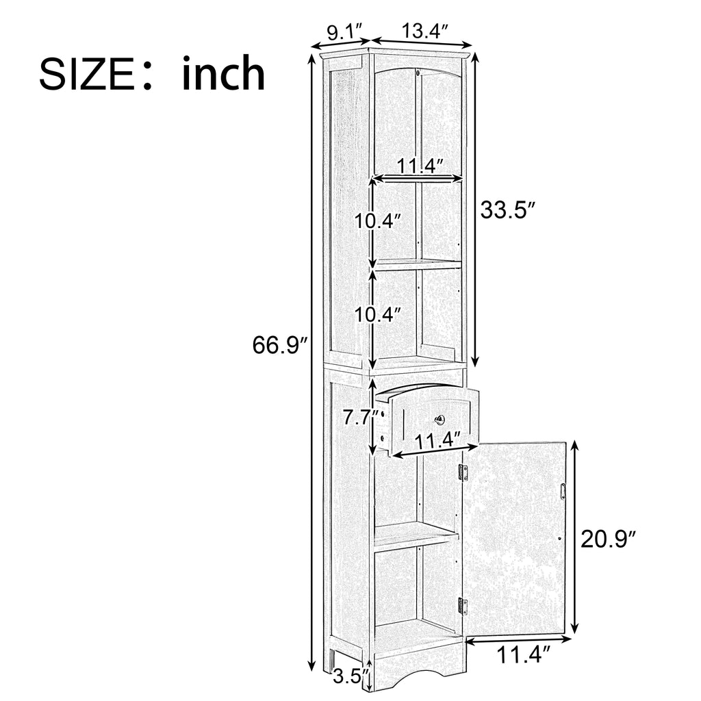 Tall Green MDF Bathroom Storage Cabinet with Drawer T1182