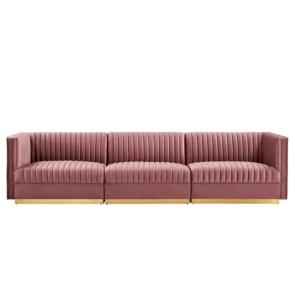 Channel Tufted Performance Velvet 3-Seat Modular Sectional Sofa X759889