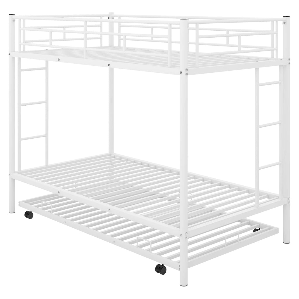 White Metal Twin over Twin Bunk Bed with Trundle G658